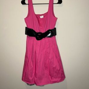 Studio Y hot pink scoop neck dress with black belt and tulle lining
